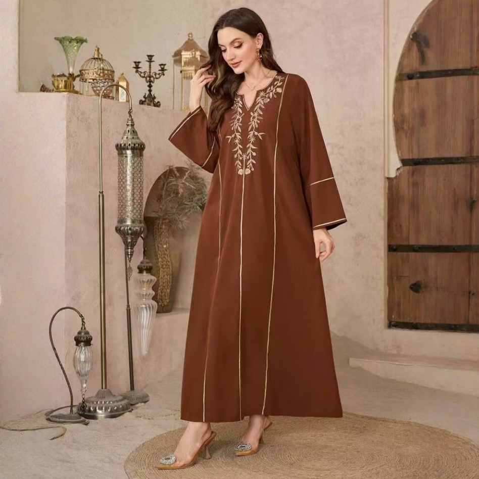 Elegant Middle Eastern Abaya Women Long Sleeve Plus Size Traditional Long Robe